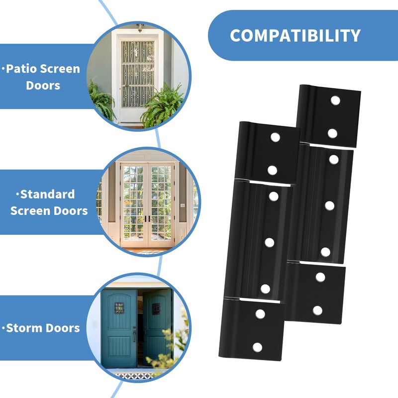 BANLIN 3Pack Screen Door Hinges Black Aluminum 1/8 inch Grooved