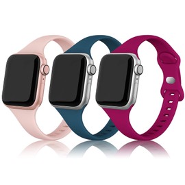 SWEES Sport Band Compatible with iWatch 38mm/40mm, 3 Packs Narrow Soft Silicone Slim Thin Small Replacement Wristband Compatible for iWatch Series 6 5 4 3 2 1 SE Sport Edition Women Men
