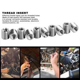 Tbest Threaded Inserts From M6 to M5, 10pcs Thread Insert Kit Reducing Nut 303 Stainless Steel Female M5x0.8 Male M8x1.25 0.4in Length