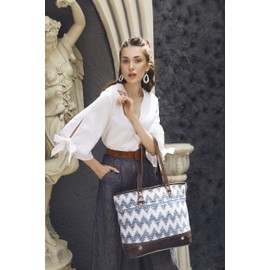 Myra Bag Californian Vibe Upcycled Canvas & Leather Tote Bag S-1624