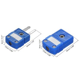 KOAHDE Mini T Type Thermocouple Wire Connectors Male Female Plug Adapter High Temperature 200°C(392°F) for Thermocouple Sensor Probe Blue,T Type Ceramics Thermocouple Wire Connectors,2 Set