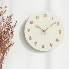 Mermbe Wall Clock, Raw Wood, Round, Silent, Quartz, No Clock Frame, 3D Dimensional Numerals, Cute, Tree Needles, Easy to Read Fashion, 12 inches (30 cm), Nordic Interior Decoration, New Home Moving,