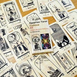 "Egyptian Tarot Traditional 22 Large Arcana Edition" A reprint of the historic Egyptian tarot card depicted on papyrus, the oldest paper in ancient Egypt