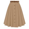 Vintage Button A-Line Midi Skirt Stretch High Waisted Midi Skirt