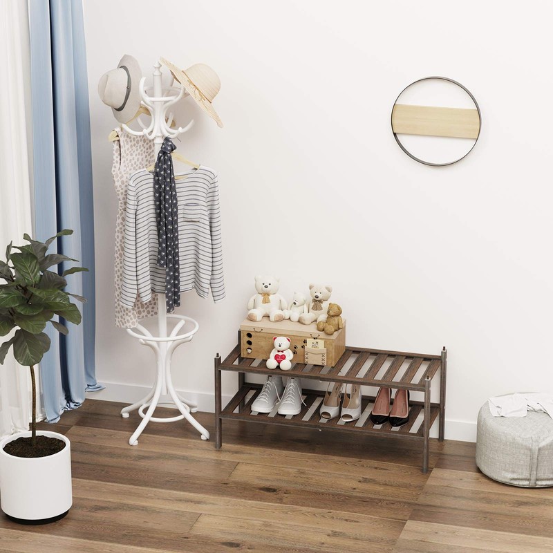 Dranixly Shoe Rack,2-Tier Bamboo Stackable Shelf Storage Organizer for Entryway,