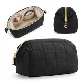 VitalBloom Large Capacity Waterproof Makeup Pouch Black Lightweight Multifunctional Makeup Brush Storage Wash Bag for Travel Business Trip