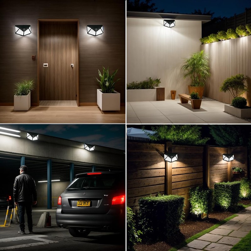 Hqynss Solar Lights for Outdoors,4pc Solar Spotlight with Motion Sensor,100LEDs,3MODES,1200mAh,Suitable