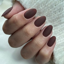 Matte Brown False Nails Short Oval, SXVME Soft Gel Press on Nails Short, Dark Brown Fake Nails Short Almond, Natural Solid Gel Full Cover Stick On Nails For Women Fall Winter