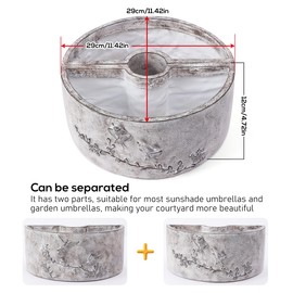 Patio Umbrella Planter 2pcs Around Umbrella Planter Gray 11.41 * 11.41 * 4.72 inch Weatherproof with Drainage Holes Half-Circle Planter Pots with Umbrella Rod Hole for Patio Table