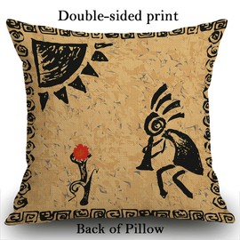 Smooffly Cushion Covers Kokopelli Fertility Deity Ethnic African Sketch - Soft Linen Pillow Case for Decorative Bedroom/Livingroom/Sofa/Farm House - Throw Pillow Cover Case Couch Pillow 18x18 Inch