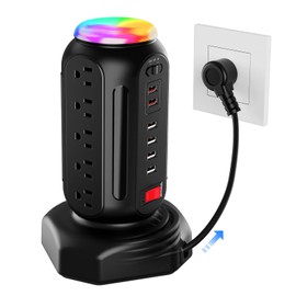 Multiple Outlets Power Strip Tower with Colorful Nightlight, 15 AC Outlets and 6 Fasting USB Ports, 6.5ft Extension Cord, 900J Surge Protector with Outlet Overload Protection for Home, Office (White)