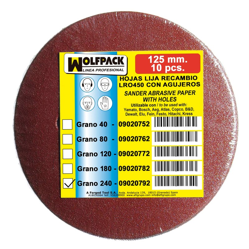Replacement Velcro Sanding Disc Diameter 125 mm with Holes Grit