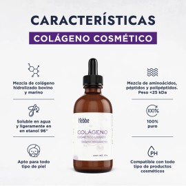 Colágeno Líquido Hidrolizado Puro, Uso Cosmético, Tipo de piel Universal, Hebbe 100g