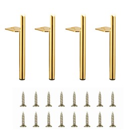 HHXS Heavy Duty Metal Furniture Legs 6 Inch Set of 4, DIY Modern Coffee Table Legs with Screws and Silicone Pad Steel Side-Mounted Feet for Sofa Cabinet Nightstand Dresser-(Gold)