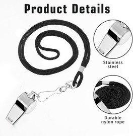 simarro 2 Pack Stainless Steel Metal Whistles with Lanyards, and Silver Coach Whistles. Loud, and Clear Emergency Movement Whistle, Suitable for Coaches, Referees, Sports Teachers, Emergencies(Silver)