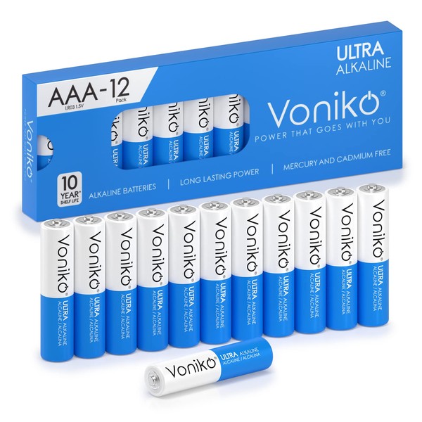 Voniko - Premium Grade AAA Batteries - 12 Pack - Alkaline Triple A Battery - Ultra Long-Lasting, Leakproof 1.5v Batteries - 10-Year Shelf Life