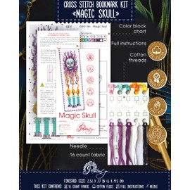 Povitrulya Kit de punto de cruz con diseño de calavera mágica, juego de marcapáginas para bordado a mano