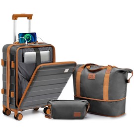 imiomo Carry on Luggage 22x14x9 Airline Approved, ABS Lightweight Hard Shell Carry on Suitcase, 20 Inch Travel Luggage with Spinner Wheels, Rolling Suitcase with USB Port (Grey, Carry on luggage)