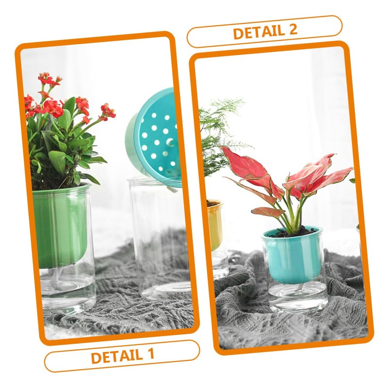 Kisangel Lazy Self Watering Flower Pots 3 Pack Round Glass-Like