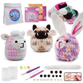 LetCartMaker Crochet Kit for Beginner, Crochet Kit Crochet Starter Set with Step-by-Step Video Tutorials Birthday Holidays Gift for Kids Adults, Llama MooMoo Floppy