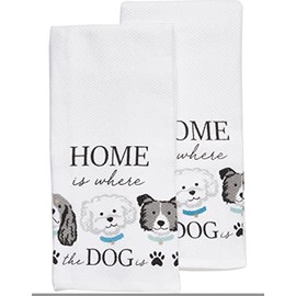 Casaba Home is Where The Dog is - Cute Dogs Kitchen Towel Set - Whimsical Dog Lover Decorative Kitchen Tea Hand Dishcloths Towels Set of Two 100% Ultra Absorbent Cotton