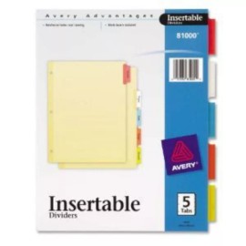 Avery 81000 Insertable 5 tab dividers 4 packs reinforced tabs and edges