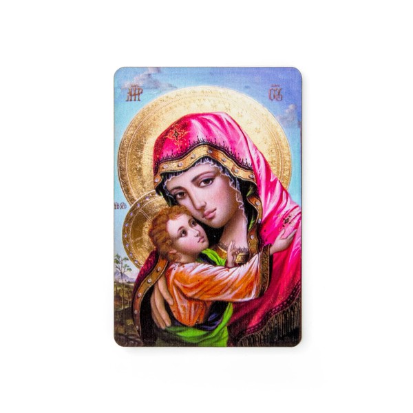 Virgin of Loving Kindness, Wooden Catholic Icon Magnet with Stand,