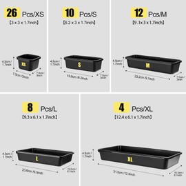 Takytao Takytao 60PCS Tool Box Organizer Tray Divider, More Large Sizes-5 Sizes Desk Drawer Organizers Garage Tool Organizer and Storage, Black Plastic Tray Organizer Bins for Home Office Supplies and Tools
