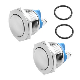 YACSEJAO 2 Pcs19 mm Momentary Push Button Switch 3A 24V IP66 Waterproof Stainless Steel Metal Round Power Switch with Waterproof Rubber Ring 2 Pin Screw Terminal (Round Head)