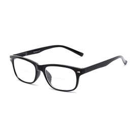 Readers.com Reading Glasses: The Williamsburg Bifocal Reader, Plastic Retro Square Style for Men and Women - Black, 2.00