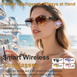 Smart Glasses for Men/Women, Bluetooth 5.4, UV400 Sunglasses with Built-in Mic & Open Ear Speakers, Lightweight, Voice Control (Dark Brown)