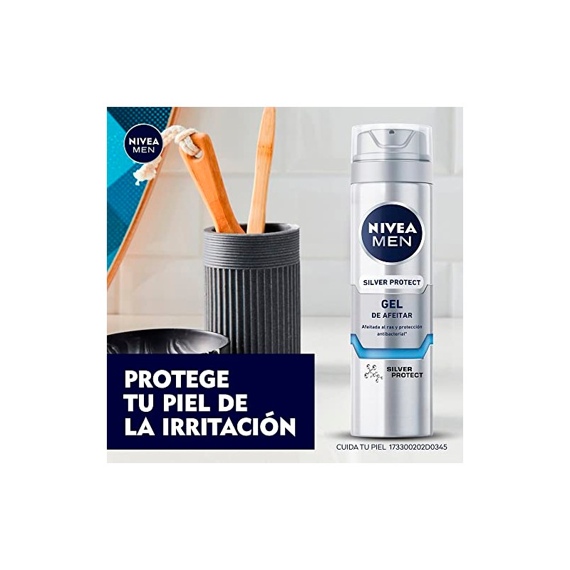 NIVEA MEN Gel para Afeitar Silver Protect (200 ml) Antibacterial