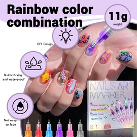 MKNZOME 12 Color Nail Art Pens, 3D 0.5 MM Nail Polish Pens Set Drawing Painting Point Liner Acrylic Painted Pen Kit, Waterproof and Quick-drying Nail for DIY Nails Art Design Manicure Tools