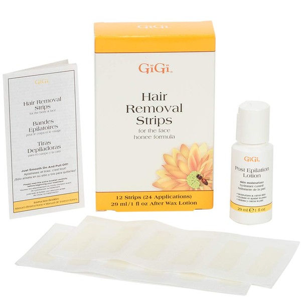 GiGi Hair Removal Strips for the Face - Pre-Waxed with GiGi All-Purpose Honee Formula, 12 Strips
