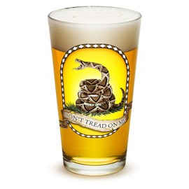 Erazor Bits Don't Tread On Me DTOM Patriotic - This will defend - Classic Premium Beer Pint Glasses 16 Ounce - Single - Highball Cocktail Mixing Glass - Perfect for Cold Beverages - With Logo