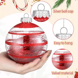 Seenelling 6 Pcs 4 Inch Large Christmas Ball Ornaments Clear Plastic Christmas Ball Ornament Set with Stuffed Delicate Xmas Balls Baubles Set for Christmas Tree Home Decoration Supplies(Red)