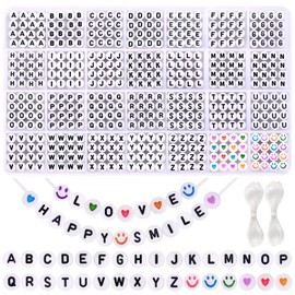 DIYDEC 1400 Pcs White Alphabet Beads Kit A-Z 7mm Acrylic Round Spacer Letter Beads Colorful Heart Threading Beads for Jewelry Making Bracelets Necklaces Key Chains DIY Handcrafts