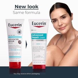 Eucerin Advanced Repair Crema corporal enriquecida con urea, crema corporal sin perfume para piel seca con triple complejo hidratante, tubo de 8 onzas