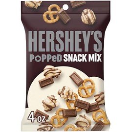 HERSHEY'S Milk Chocolate, Popcorn and Pretzel Popped Snack Mix Bag, 4 oz