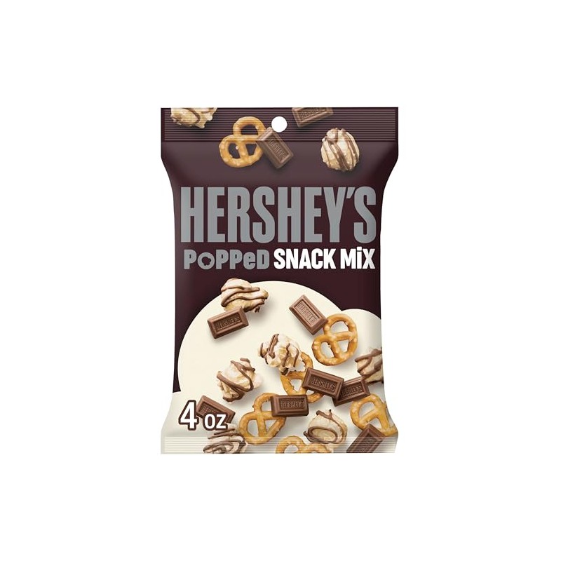 HERSHEY'S Milk Chocolate, Popcorn and Pretzel Popped Snack Mix Bag,