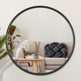 Edvivi Black Round Wall Mirror 24 Inch, Round Bathroom Mirror, Circle Mirrors for Wall, Round Wall Mirror Metal Frame, Living Room, Bedroom, Vanity, Entryway, Hallway