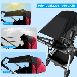Bighan Universal Sonnensegel für Kinderwagen Sonnenschutz mit UV, Flexibles Verstellbarer Sonnenverdeck für Babywanne, Wasserdicht Markisen - Schwarz