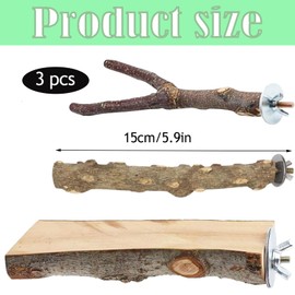 3 PCS Parrot Perch, Bird Perches for Cage, Natural Wood Perch for Budgie Lovebird Finches and Various birds, 15 cm Apple Wood and pepper wood