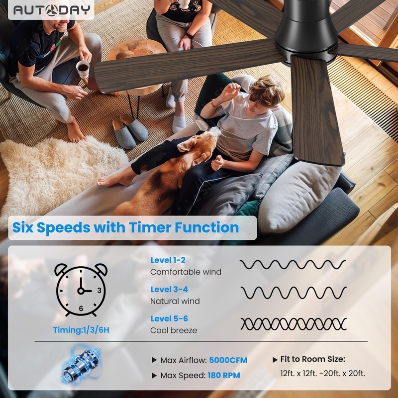 Autoday Ceiling Fans with Lights, 52 Inch Low Profile Ceiling