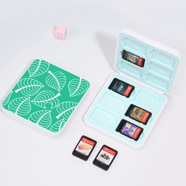DLseego New Leaf Game Case for Switch Lite/Switch/Switch OLED, 12 Slots Game Cards Holder and 12 Micro SD Card Slots, Cartoon Portable Game Card Storage Cartridge Box -- Green