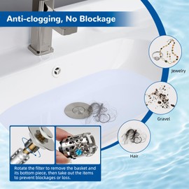 Hibbent 2 Pack Upgraded 3 in 1 Bathroom Sink Drain Strainer, Universal Pop Up Stopper with Removable Stainless Steel Filter Basket Hair Catcher, Sink Plug for 1.1''~2.36'' Basin, Brushed Nickel