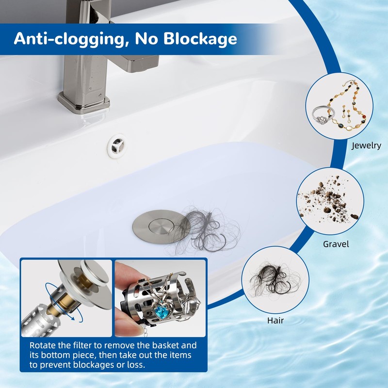 Hibbent 2 Pack Upgraded 3 in 1 Bathroom Sink Drain