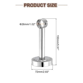 uxcell 2 Set 5.91inch Ceiling Mount Bracket Fit 1.02inch Pipe, Stainless Steel Curtain Rod Holder Closet Rod Holders for Wardrobe Bathroom Curtain Pipe, Silver