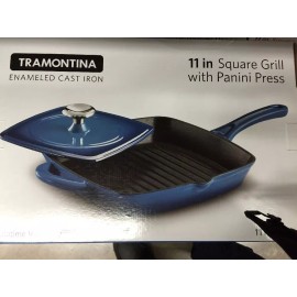 Tramontina NIB NEW Tramontina 11" Cast Iron Grill Pan with Press - Blue