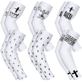 Jamntower 6 Pairs Christian Cross Arm Sleeves Baseball Basketball Football Arm Sleeves Faith Bible Verse Compression Arms Sleeves to Cover Arm for Men Women Youth Religious Team Group Gifts